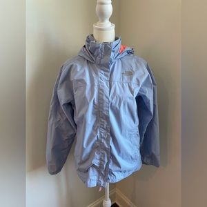 Northface rain jacket in baby blue color for big girl or petite adult